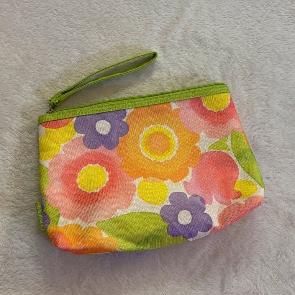 clinique flower print makeup cosmetics bag